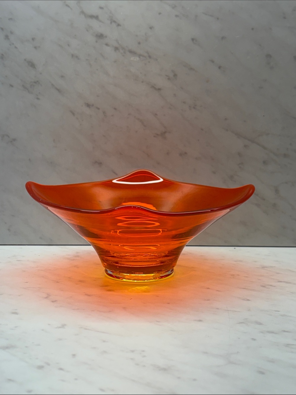 MCM Vibrant Orange Glass Art Bowl Candy Dish - 6”x6”x 3”Unbranded
